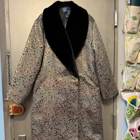 Retro Metallic Brocade Guided by Glistening Grace Coat with fur collar  - NWT - Picture 2 of 16